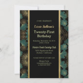 Chic Blauwgroen Botanical Birthday Invitation Kaart (Voorkant)