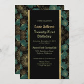 Chic Blauwgroen Botanical Birthday Invitation Kaart (Voorkant / Achterkant)