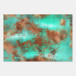Chic Blauwgroen Copper Boho Inpakpapier Vel