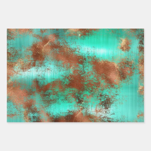 Chic Blauwgroen Copper Boho Inpakpapier Vel (Voorkant)