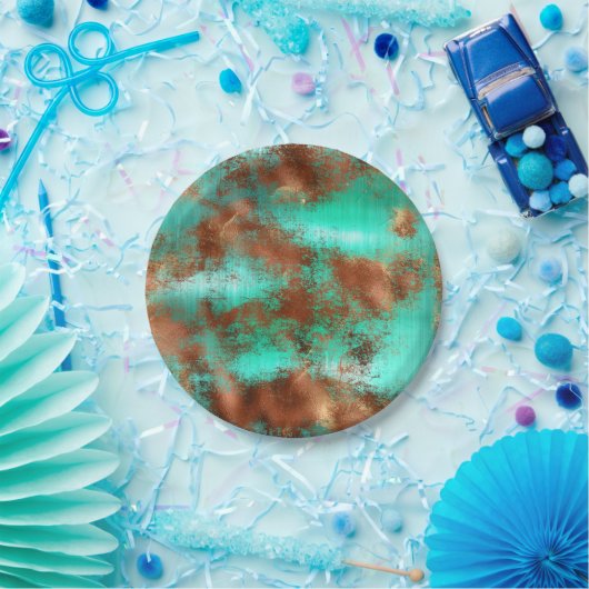 Chic Blauwgroen Copper Boho Papieren Bordje (Feest)