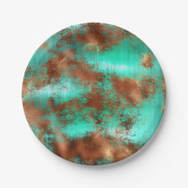 Chic Blauwgroen Copper Boho Papieren Bordje