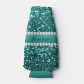 Chic Blauwgroen Faux Glitter en Diamonds Flesjeskoeler (Voorkant)
