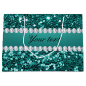 Chic Blauwgroen Faux Glitter en Diamonds Groot Cadeauzakje (Voorkant)