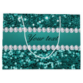 Chic Blauwgroen Faux Glitter en Diamonds Groot Cadeauzakje (Achterkant)