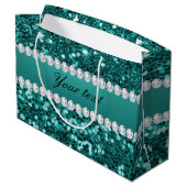 Chic Blauwgroen Faux Glitter en Diamonds Groot Cadeauzakje (Achterkant Gekanteld)