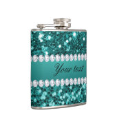 Chic Blauwgroen Faux Glitter en Diamonds Heupfles (Rechts)