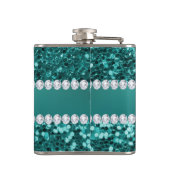 Chic Blauwgroen Faux Glitter en Diamonds Heupfles (Achterkant)
