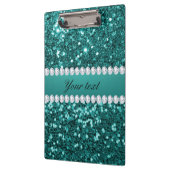 Chic Blauwgroen Faux Glitter en Diamonds Klembord (Links)