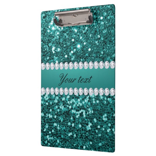 Chic Blauwgroen Faux Glitter en Diamonds Klembord (Links)