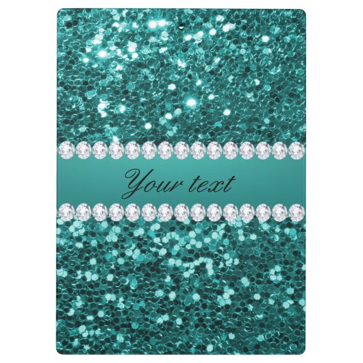 Chic Blauwgroen Faux Glitter en Diamonds Klembord (Achterkant)