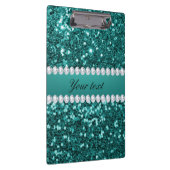 Chic Blauwgroen Faux Glitter en Diamonds Klembord (Rechts)