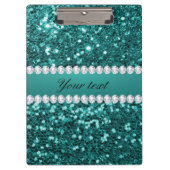 Chic Blauwgroen Faux Glitter en Diamonds Klembord (Voorkant)