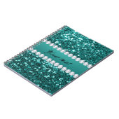 Chic Blauwgroen Faux Glitter en Diamonds Notitieboek (Linkerzijde)