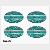 Chic Blauwgroen Faux Glitter en Diamonds Ovale Sticker (Vel)