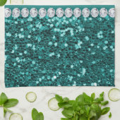 Chic Blauwgroen Faux Glitter en Diamonds Theedoek (Gevouwen)
