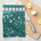 Chic Blauwgroen Faux Glitter en Diamonds Theedoek (Quarter Fold)