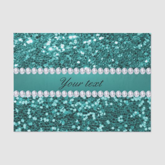 Chic Blauwgroen Faux Glitter en Diamonds Tissuepapier (Voorkant)