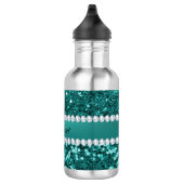 Chic Blauwgroen Faux Glitter en Diamonds Waterfles (Rechts)