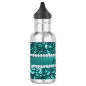 Chic Blauwgroen Faux Glitter en Diamonds Waterfles (Links)