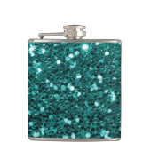 Chic Blauwgroen Faux Glitter Heupfles (Voorkant)