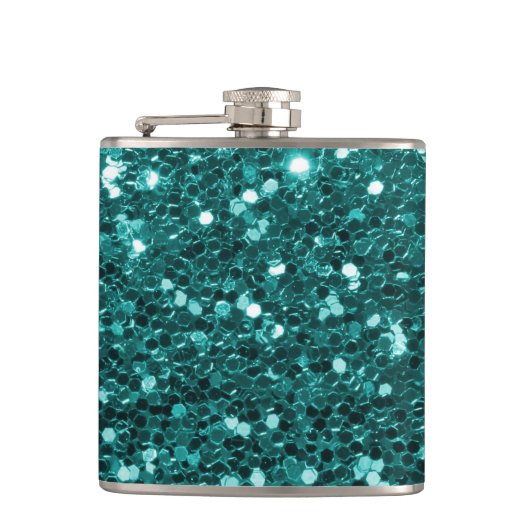Chic Blauwgroen Faux Glitter Heupfles (Voorkant)