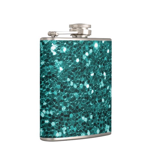 Chic Blauwgroen Faux Glitter Heupfles (Rechts)