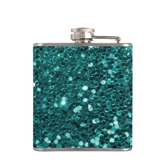 Chic Blauwgroen Faux Glitter Heupfles (Achterkant)