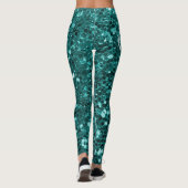 Chic Blauwgroen Faux Glitter Leggings (Achterkant)