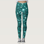 Chic Blauwgroen Faux Glitter Leggings (Voorkant)