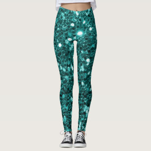 Chic Blauwgroen Faux Glitter Leggings