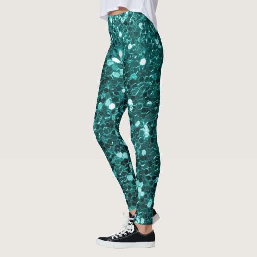 Chic Blauwgroen Faux Glitter Leggings (Links)