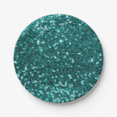 Chic Blauwgroen Faux Glitter Papieren Bordje (Voorkant)