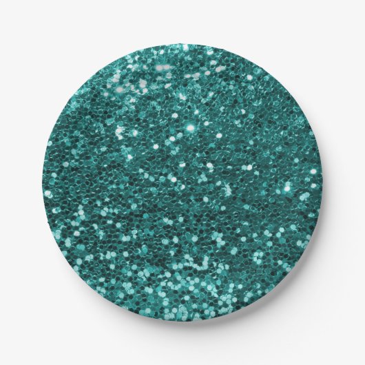 Chic Blauwgroen Faux Glitter Papieren Bordje (Voorkant)