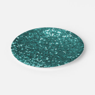 Chic Blauwgroen Faux Glitter Papieren Bordje