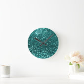 Chic Blauwgroen Faux Glitter Ronde Klok (Huis)
