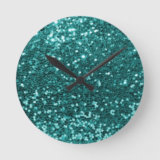 Chic Blauwgroen Faux Glitter Ronde Klok (Voorkant)