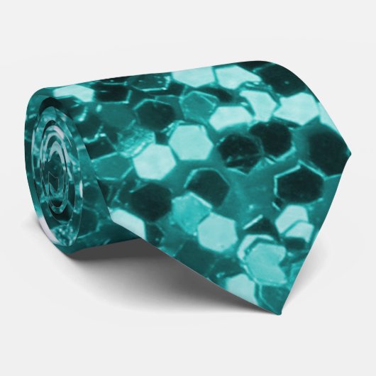 Chic Blauwgroen Faux Glitter Stropdas (Opgerold)