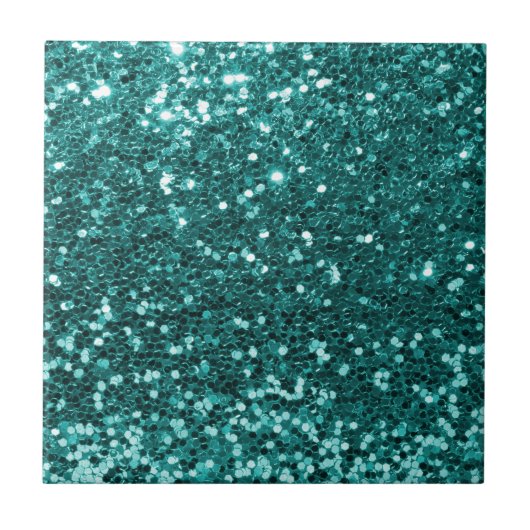 Chic Blauwgroen Faux Glitter Tegeltje (Voorkant)