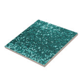 Chic Blauwgroen Faux Glitter Tegeltje (Zijkant)