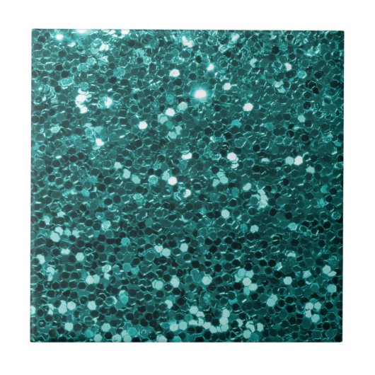 Chic Blauwgroen Faux Glitter Tegeltje (Voorkant)