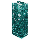 Chic Blauwgroen Faux Glitter Wijn Cadeautas (Achterkant Gekanteld)