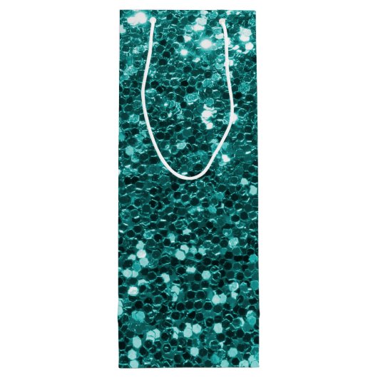 Chic Blauwgroen Faux Glitter Wijn Cadeautas (Achterkant)