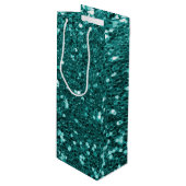 Chic Blauwgroen Faux Glitter Wijn Cadeautas (Voorkant Gekanteld)