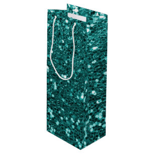 Chic Blauwgroen Faux Glitter Wijn Cadeautas