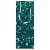 Chic Blauwgroen Faux Glitter Wijn Cadeautas (Voorkant)