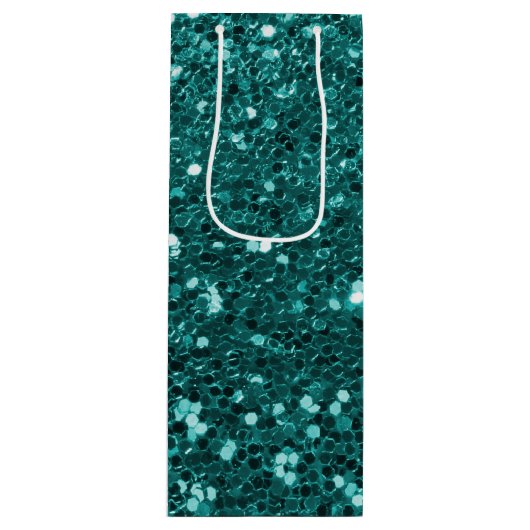 Chic Blauwgroen Faux Glitter Wijn Cadeautas (Voorkant)