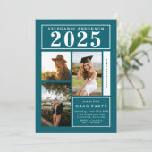Chic Blauwgroen foto collage afstudeerfeest Kaart (Staand voorkant)