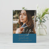 Chic Blauwgroen Foto script Afstuderen Hartelijk d Kaart (Staand voorkant)