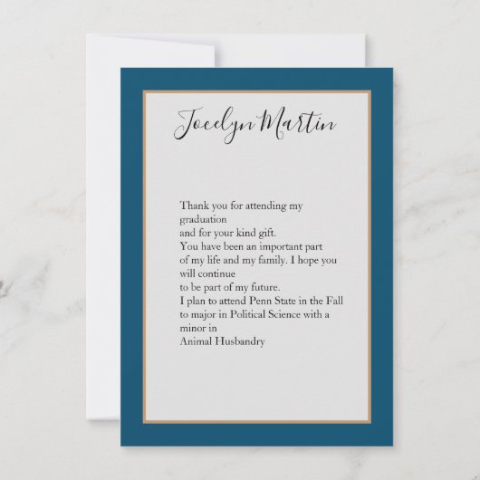 Chic Blauwgroen Foto script Afstuderen Hartelijk d Kaart (Achterkant)